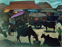 Painting of carts and horses